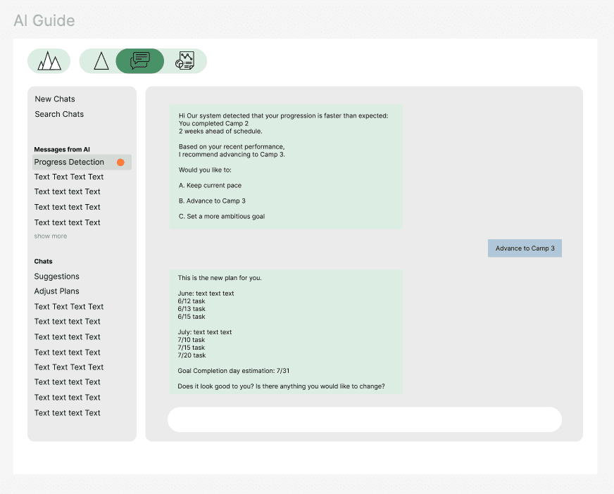 Early wireframe of the conversational intake