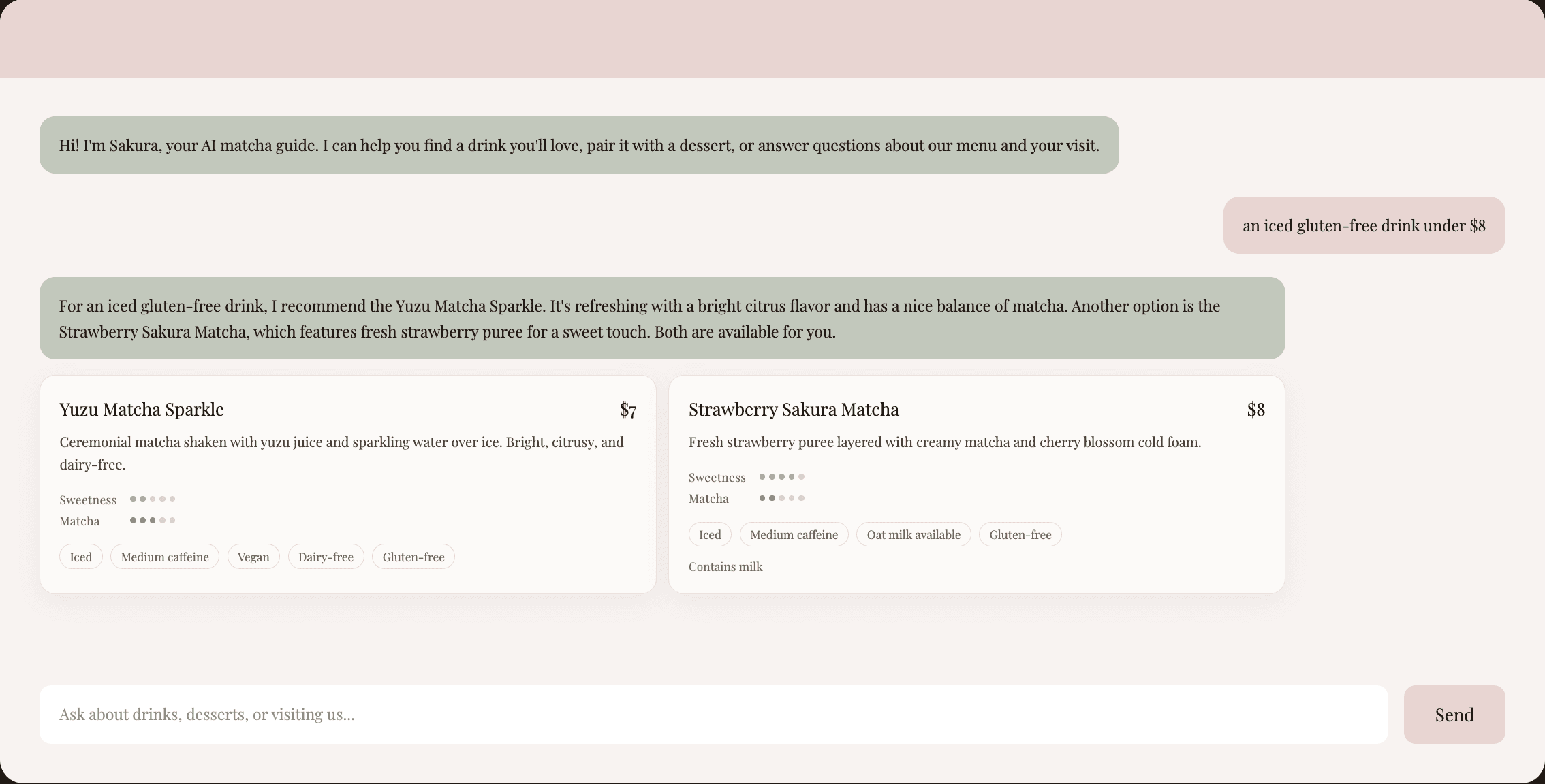 Ask Sakura turning a request into menu filters