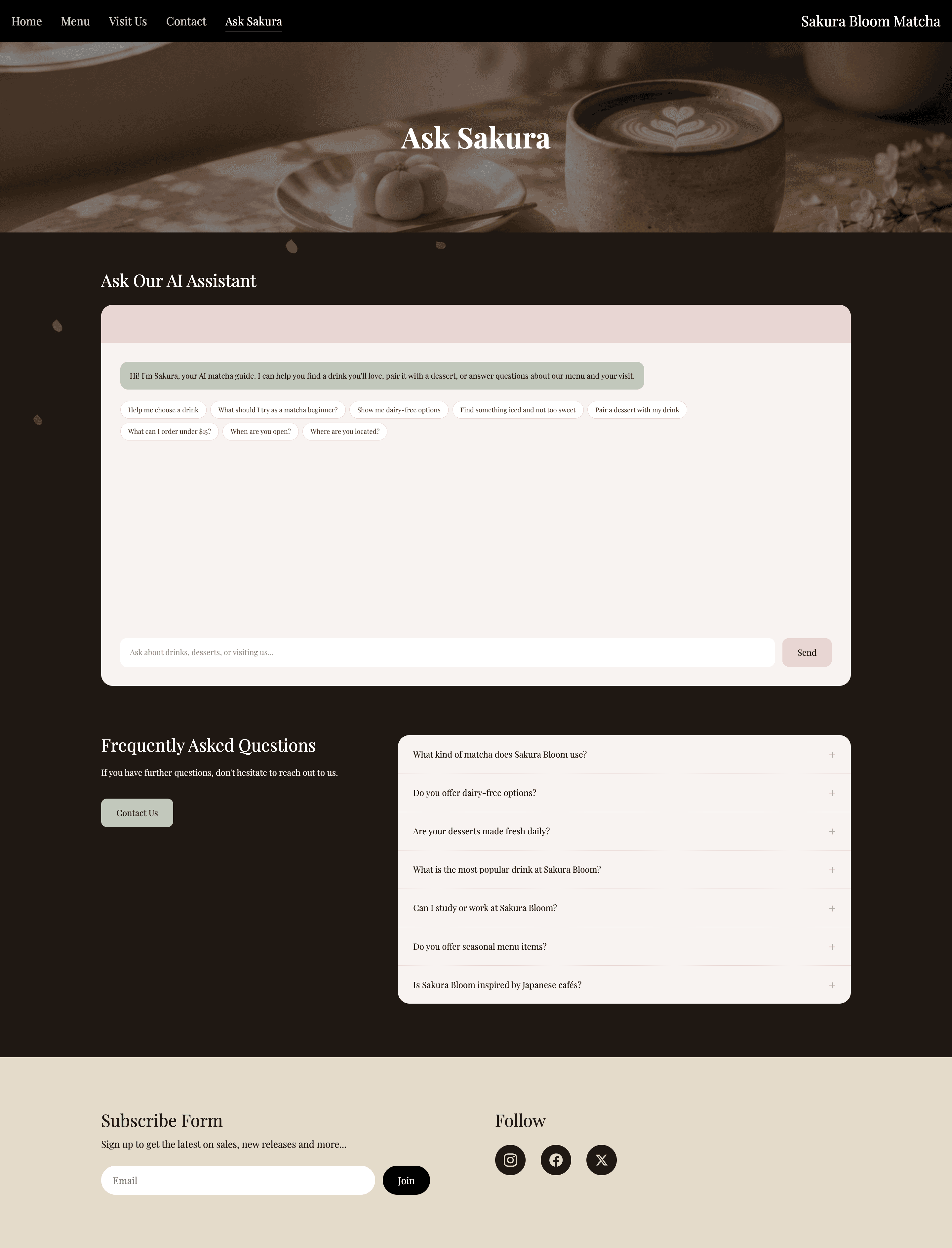 The Ask Sakura page with the assistant and frequently asked questions