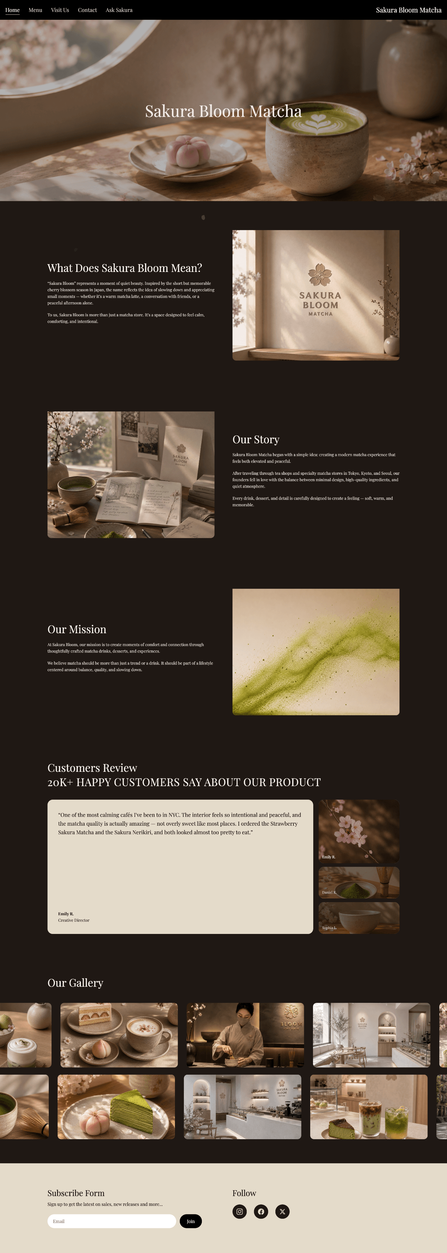 Sakura Matcha homepage on desktop