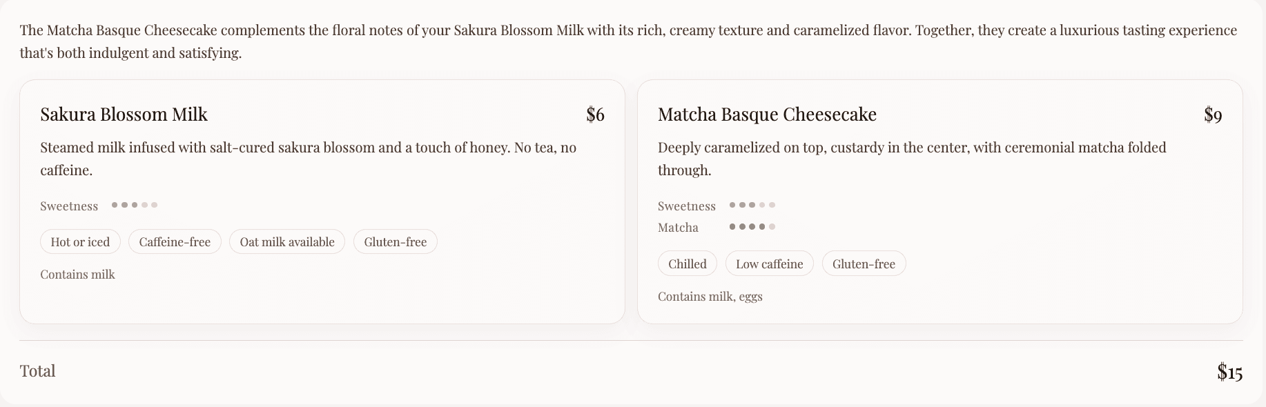 The paired result with its combined price