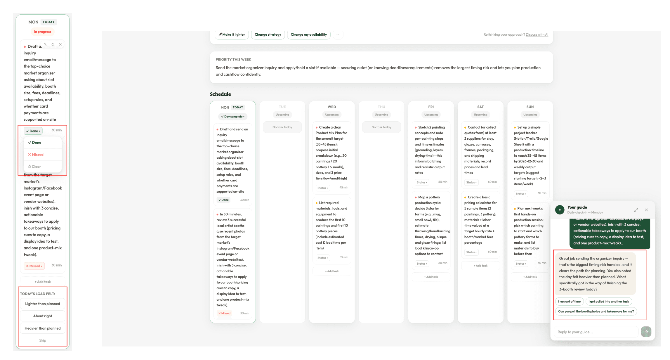 Daily progress signals and a contextual follow-up from the Guide