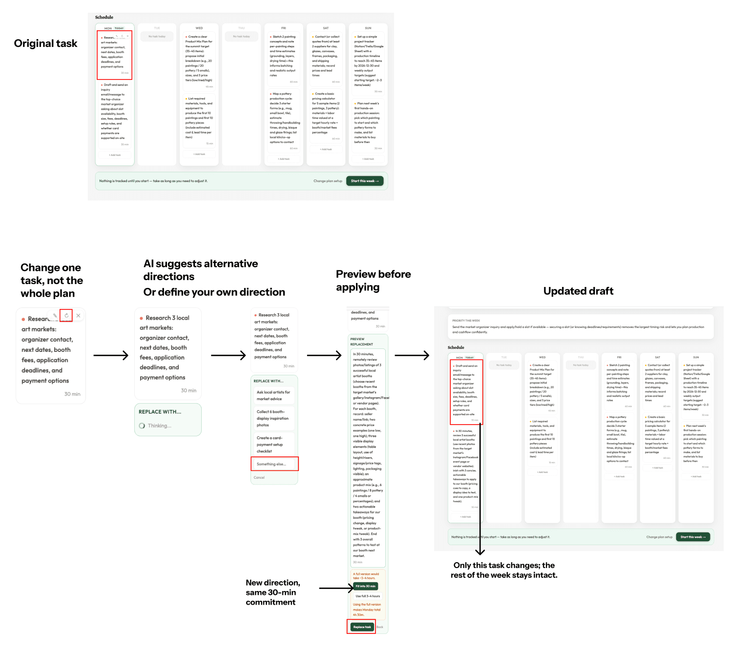 Replacing one task and previewing the updated draft